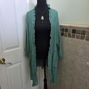 Easel Mint Ruffled Cardigan